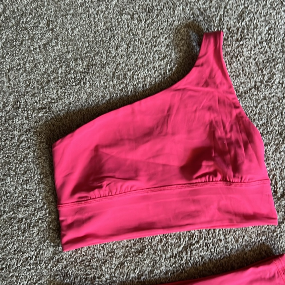 Lululemon hot pink skirt and one shoulder sports bra top set size 8/4 - Picture 2 of 7